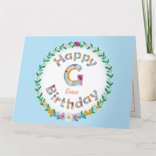Carta floralG monograma Tarjeta de cumpleaños pers