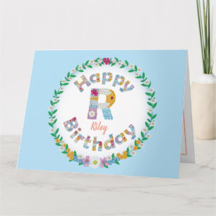 Carta floralR monograma Tarjeta de cumpleaños pers