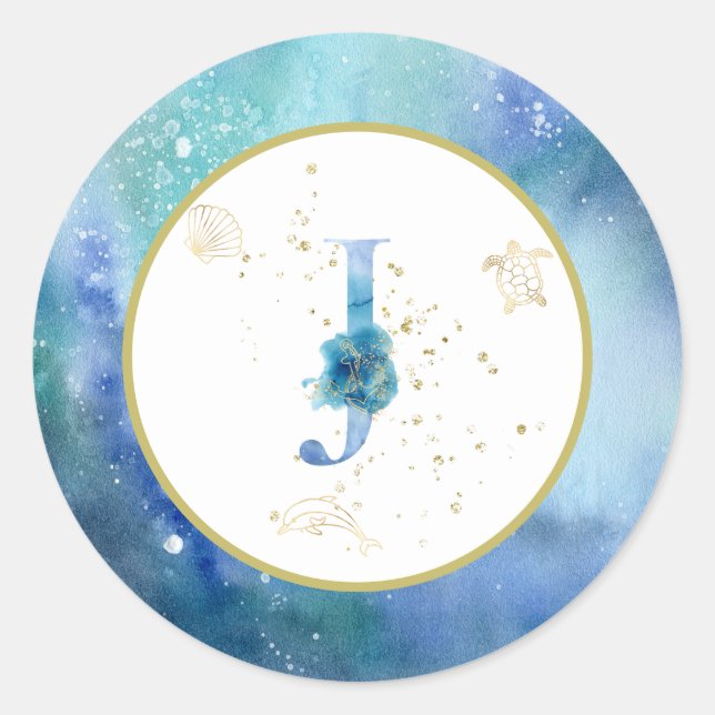 *~* CARTA J - Pegatina de sobres de playa náutica (Anverso)