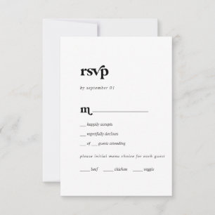Carta moderna de tipografía negra Tarjeta RSVP de 