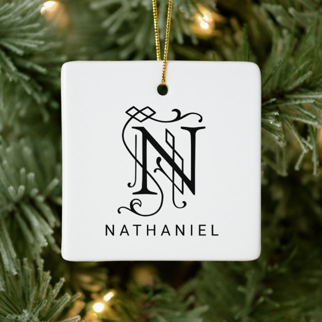 Carta N Elegante Monograma Ornamento de Navidad (Árbol)