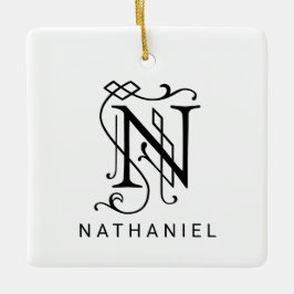 Carta N Elegante Monograma Ornamento de Navidad