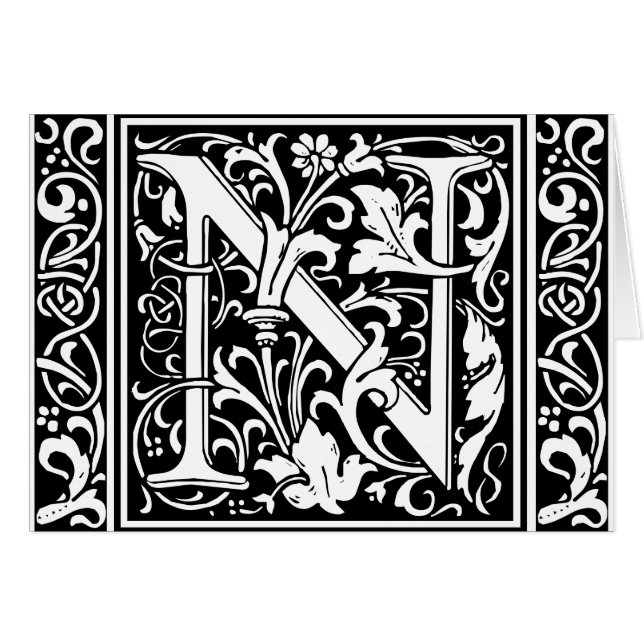 Carta N Monograma medieval Art Nouveau (Anverso (Horizontal))