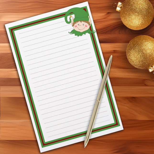 Carta navideña de Navidades mayores de Santa María (Whimsical Santa's Elf Christmas Holiday Letter Stationery)