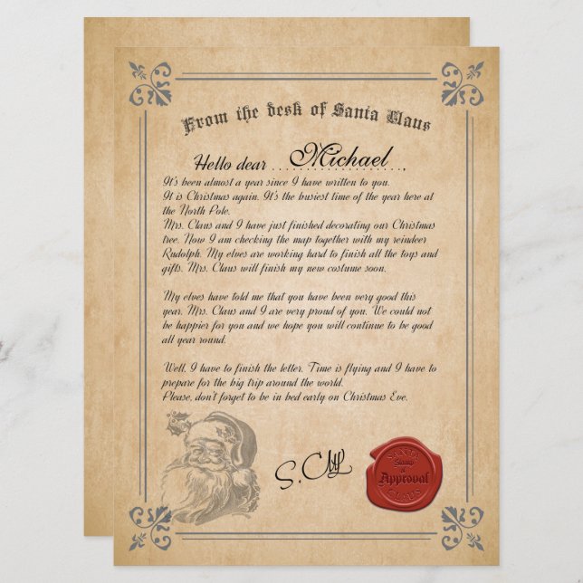 Carta Oficial De La Tarjeta De Festividad De Santa (Anverso / Reverso)