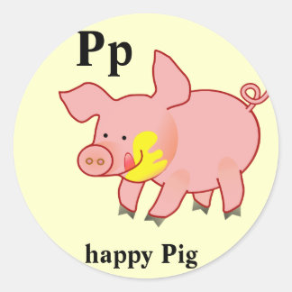 Carta P feliz Pegatinas de cerdo