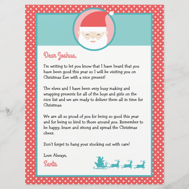 Carta personalizada de Papá Noel y página para col (Anverso)