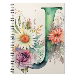 Carta personalizada J Cuaderno de acuarela floral