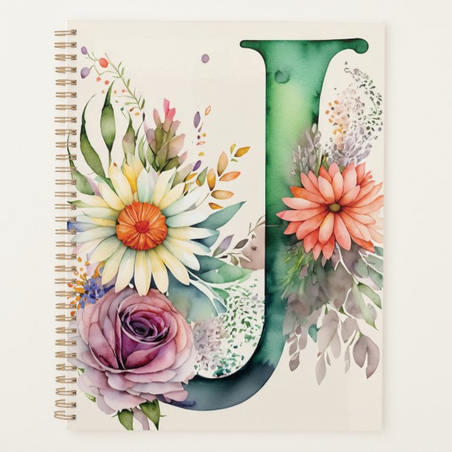 Carta personalizada J Cuaderno de acuarela floral (Anverso)