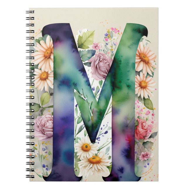 Carta personalizada M Cuaderno de acuarela floral (Frente)