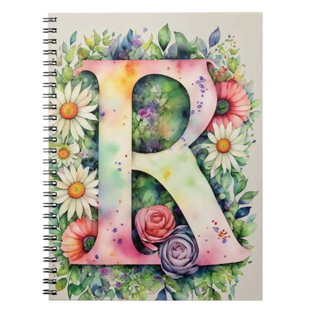 Carta personalizada R Cuaderno de acuarela floral (Frente)