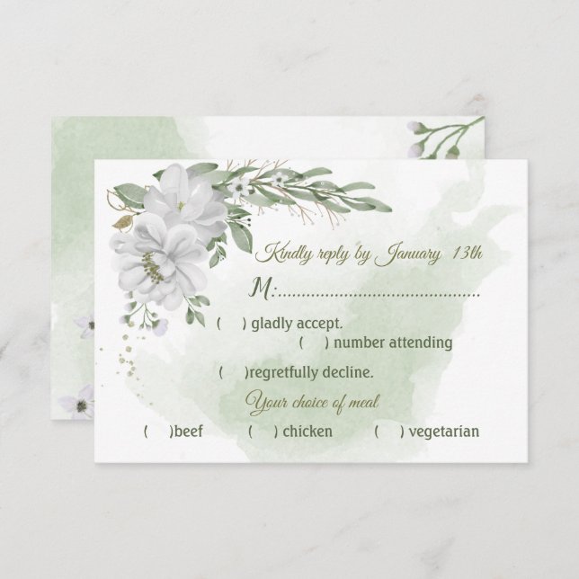 carta RSVP con flores blancas de vegetación (Anverso / Reverso)
