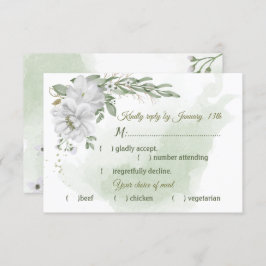 carta RSVP con flores blancas de vegetación
