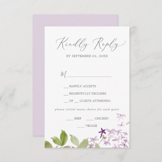 Carta Rustic Lilac Elección RSVP (Anverso / Reverso)