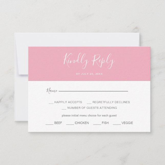 Carta simple rosa horizontal Elección de menú RSVP (Anverso)