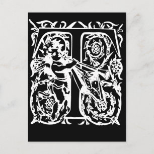 Carta T Tarjetas de Monograma en blanco y negro