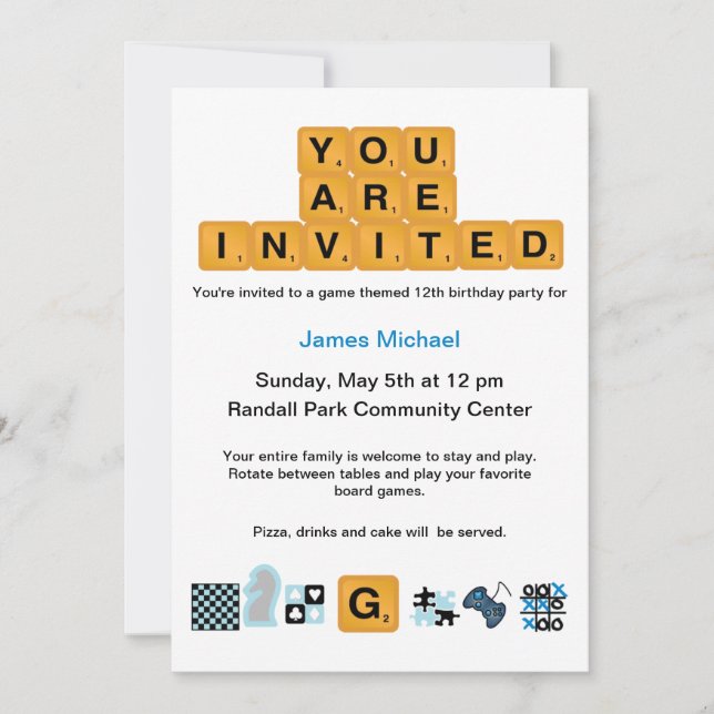 Carta Tiles Blue Birthday Invitación (Anverso)