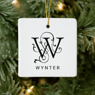 Carta W Elegante Monograma Ornamento de Navidad