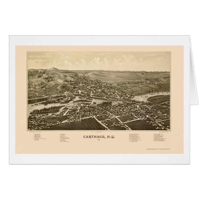 Cartago, mapa panorámico de NY - 1888 (Anverso (Horizontal))