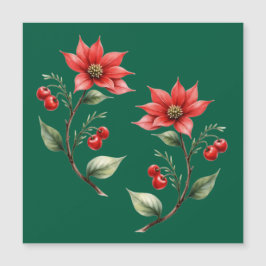 Cartão de Natal magnético verde e Flores Vermelhas