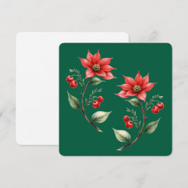 Cartão de Natal verde e Flores Vermelhas