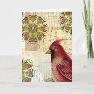 Cartas antiguas colgadas y postales con pájaro