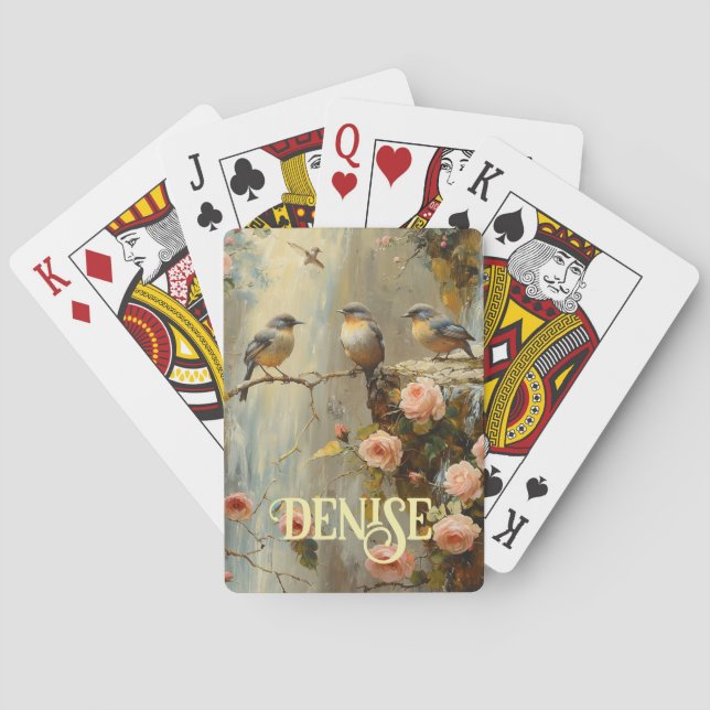 Cartas Baraja de flores rosas de pájaros (Reverso)