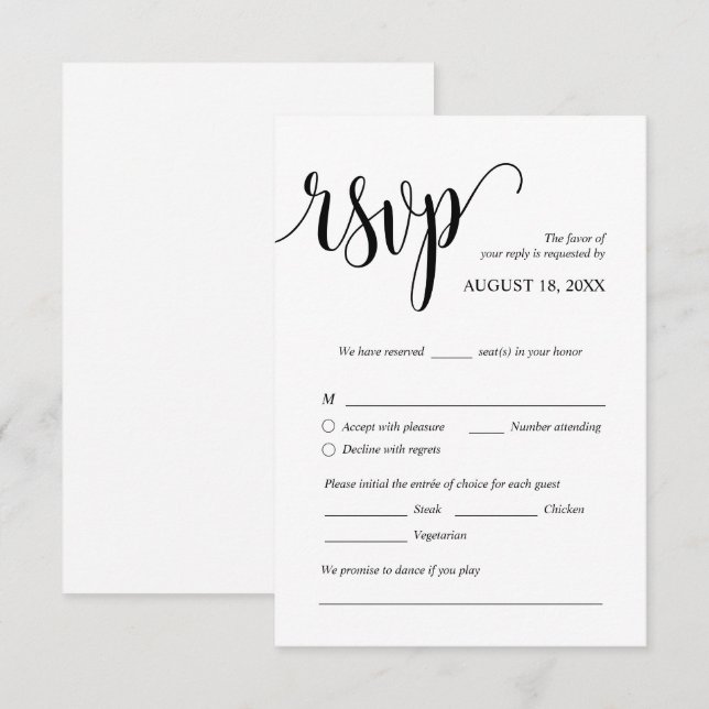 Cartas cerradas RSVP de invitación a la boda moder (Anverso / Reverso)