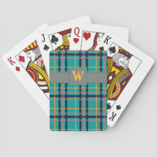 Cartas clásicas de juego a cuadros azules y naranj