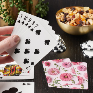 Cartas clásicas de juego con flores rosadas