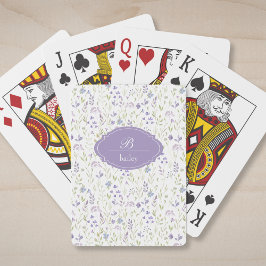 Cartas clásicas de juego con monograma floral púrp