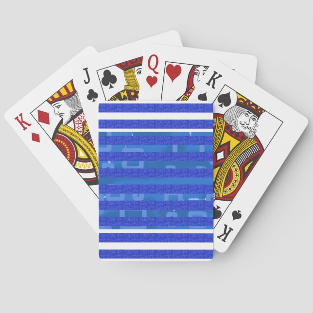 Cartas clásicas de juego con rayas geométricas azu (Reverso)