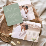Cartas de agradecimiento a Sage Green Boda Minimal<br><div class="desc">Boda de presupuesto Gracias Tarjetas que tienen una foto en el frente y en la parte de atrás. Las tarjetas de agradecimiento contienen una moderna tipografía de escritura cursiva con letras a mano que son elegantes,  simples y modernas para usar después de la celebración del día de la boda.</div>
