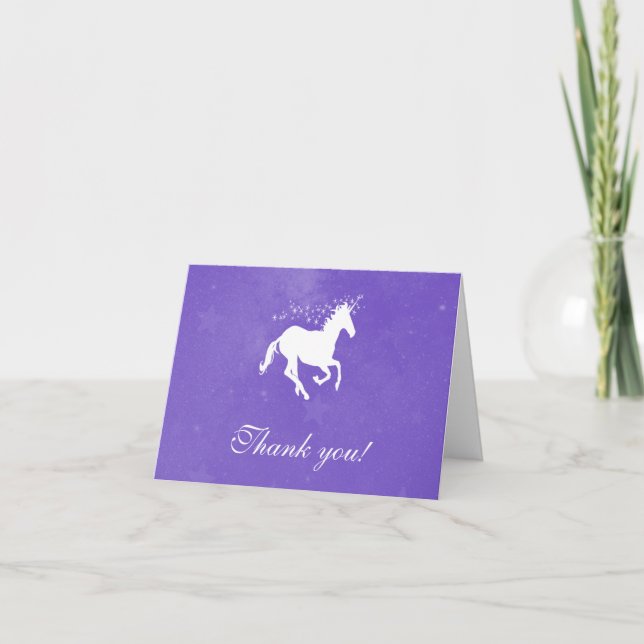 Cartas de agradecimiento de Boda morado de unicorn (Anverso)