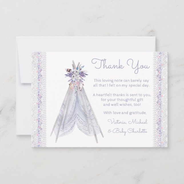 Cartas de agradecimiento de Boho Tribal Teepee Bab (Anverso)