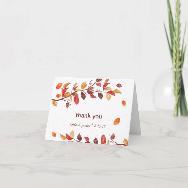 Cartas de agradecimiento por boda otoño de las hoj (Anverso)