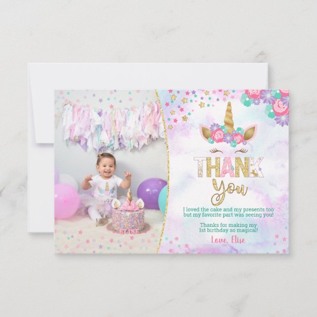 Cartas de agradecimiento por cumpleaños de Unicorn (Anverso)