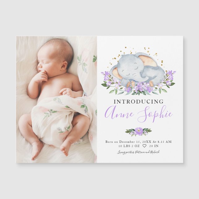 Cartas de anuncio de nacimiento de elefante lindo (Anverso)