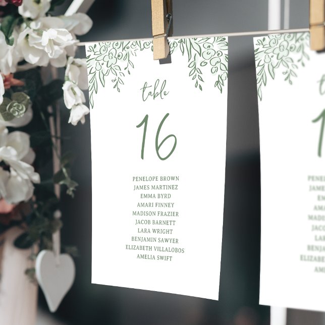 Cartas de asientos florales caprichosos dibujados  (Sage Hand Drawn Floral Whimsical seating charts)