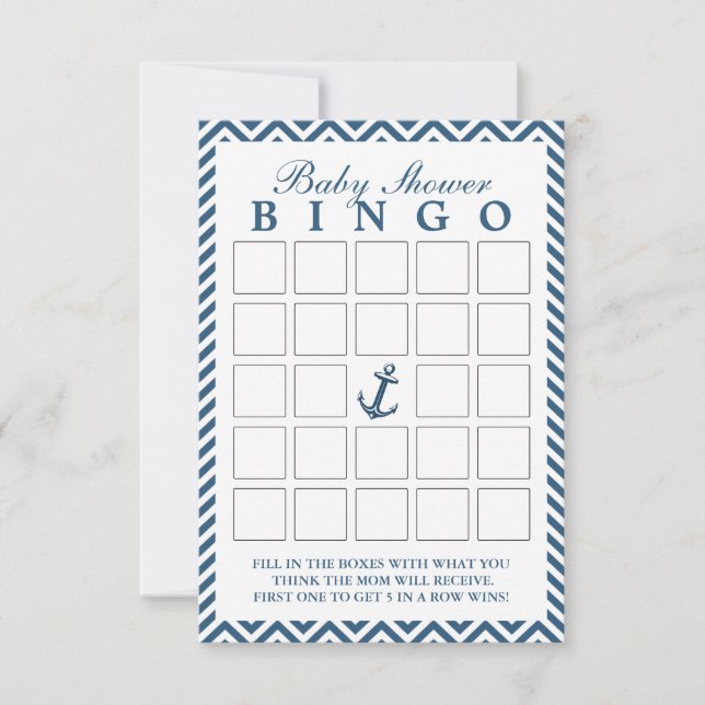 Cartas de Bingo de Baby Shower de Ancla Náutica Zi (Anverso)