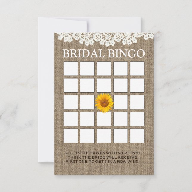 Cartas de Bingo Rústico de Burlap Bridal Shower (Anverso)