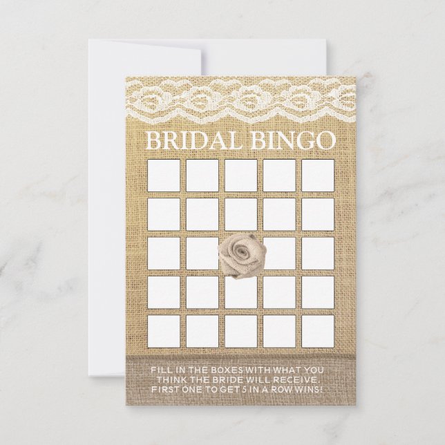 Cartas de Bingo Rústico Lace Burlap Rosa Bridal Sh (Anverso)