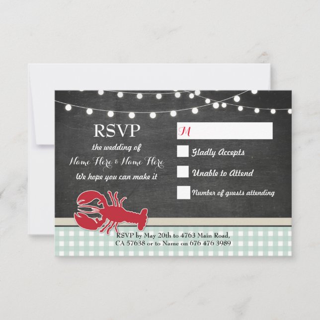 Cartas de boda RSVP Invitan a langosta de langosta (Anverso)