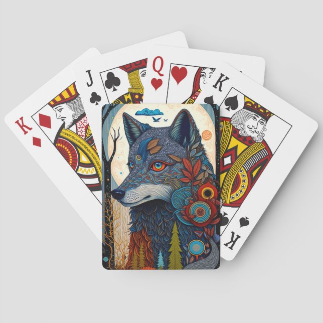 Cartas de Boho Wolf Surreal Wildlife Art (Reverso)