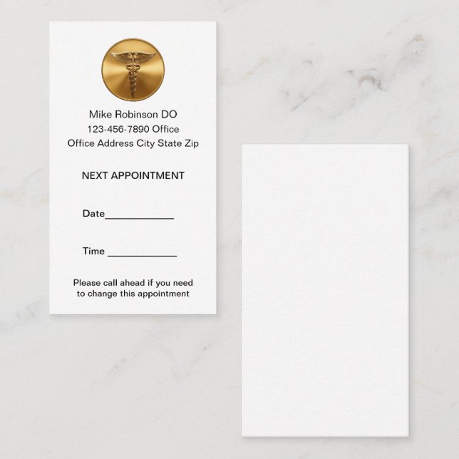 Cartas de cita para paciente oftalmólogo de clase (Anverso / Reverso)