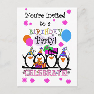 Cartas de cumpleaños e invitaciones de los pingüin