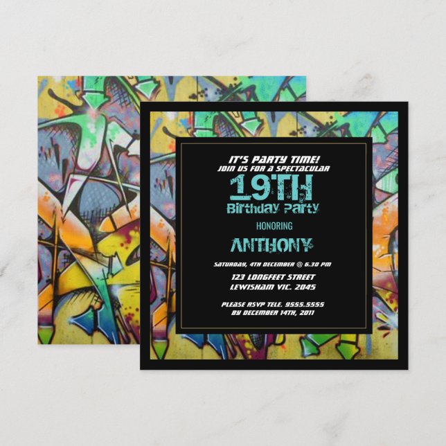 Cartas de graffiti Invitación de cumpleaños (Anverso / Reverso)