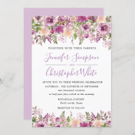 Cartas de invitación a boda floral color morado