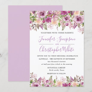 Cartas de invitación a boda floral color morado