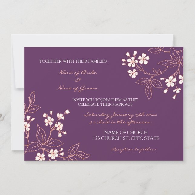 Cartas de invitación a la boda floral de ciruela d (Anverso)